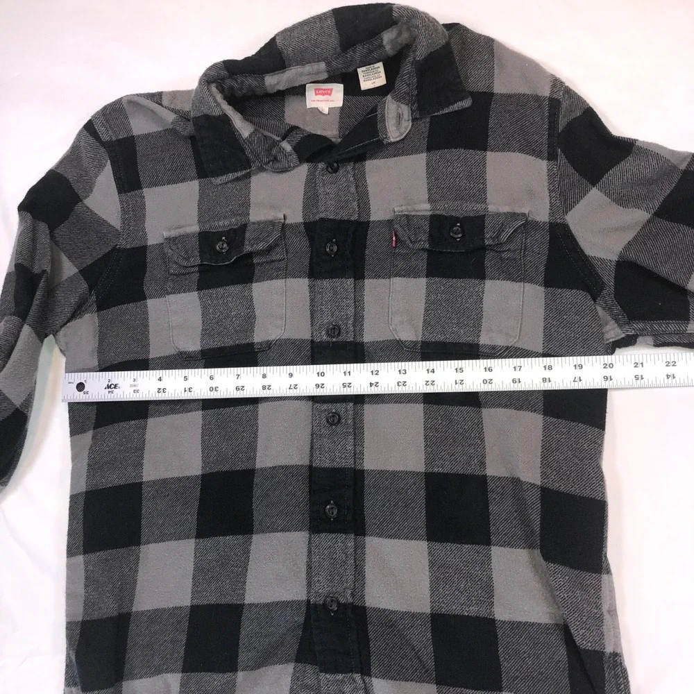 Levis Mens Buffalo Plaid Flannel Shirt Grey Black Long Sleeve Button Down Large